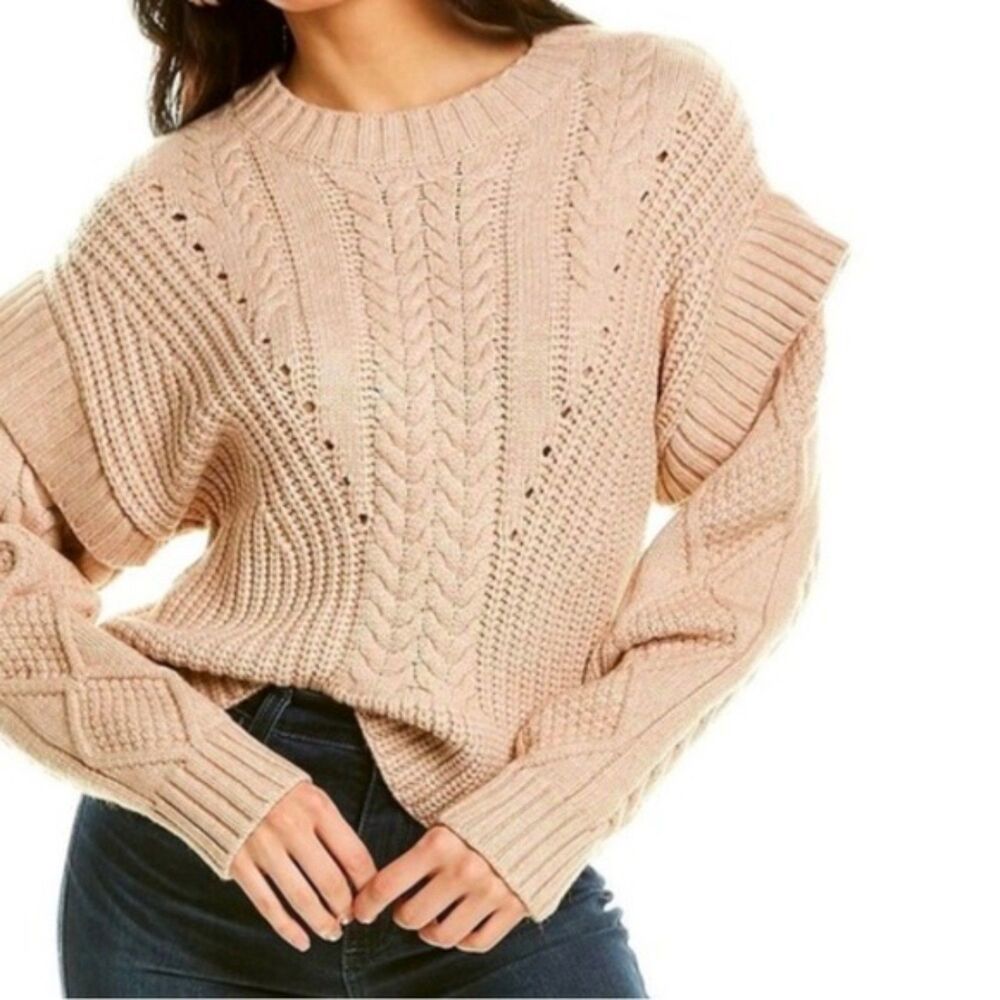 Jamison Myles Cable Knit Sweater Oatmeal Beige Boxy Evereve Women's Sz XS